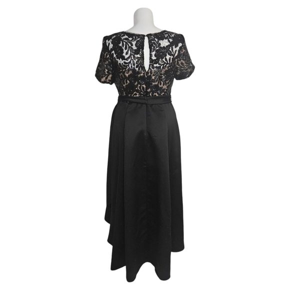 R&M Richards Black Satin & Sequined Lace A-Line High-Low Maxi Dress - Picture 6 of 14